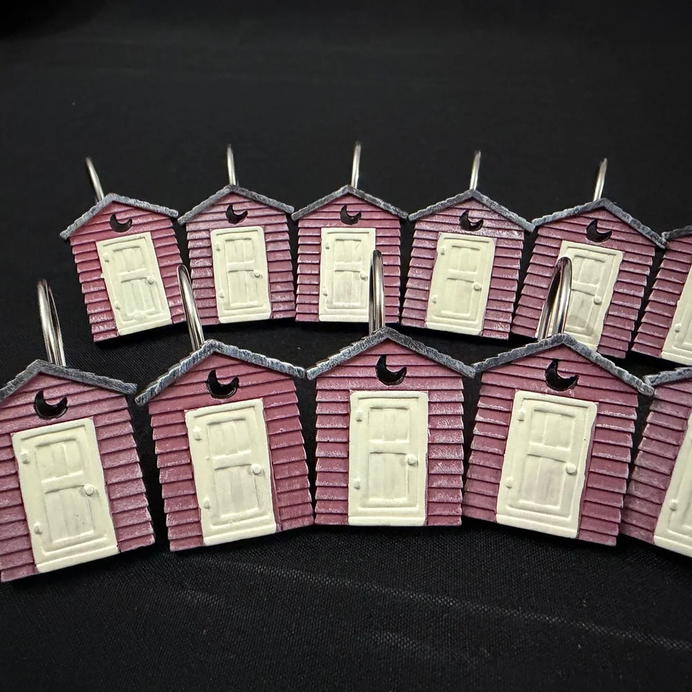 VTG Set 12 Rustic Outhouse Shower Curtain Hooks Mauve Pink Resin Crescent Moon